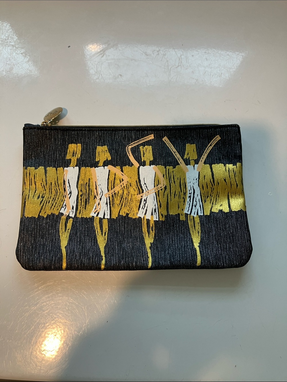 Ipsy Black Cosmetic Pouch change purse with Gold dancer Motif